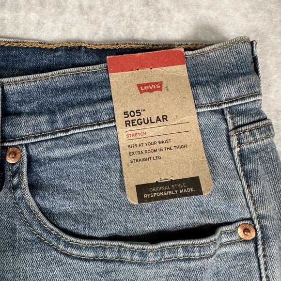 Levi's 505 Men's Jeans Stretch Straight Leg Regular Fit Blue Denim Size W38 L34 - Picture 6 of 14